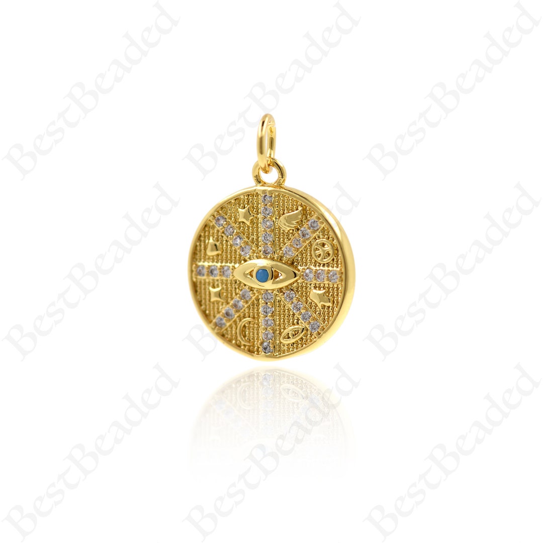 Round Evil Eye Pendant,gold Eye Charms for Medallion Necklace Component