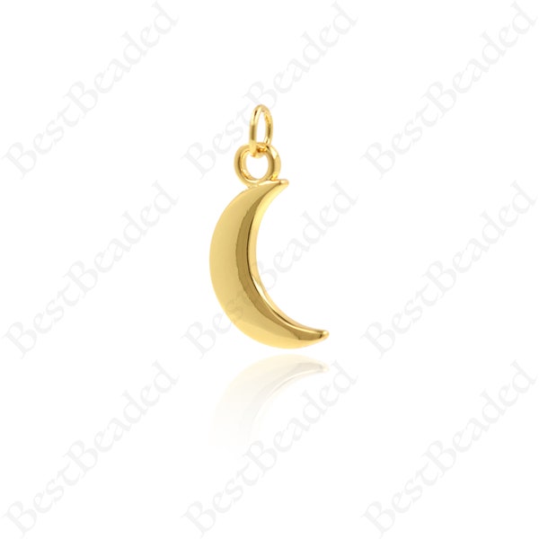 Shiny Gold Crescent Moon Pendant,Brass Moon Charms,for Unique Jewelry Making 10x20mm