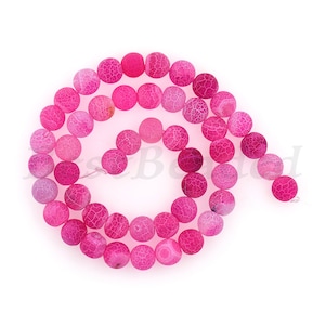 Natural Fuchsia Crackle Agate Beads,Round Matte Gemstone Beaded Charm for Bracelet/Necklace Findings 6mm 8mm 10mm 1Str