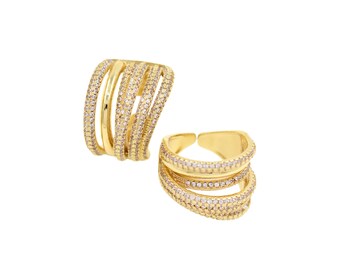 Anel ajustável minimalista, anel preenchido com ouro 18k cz pavimentado, suprimentos de joias faça você mesmo para homens/mulheres 23,5x18mm