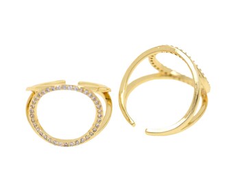 Anel minimalista, conjunto de anéis vintage de zircônia cúbica branca de ouro 18K. Anel de noivado banhado a ouro. Anel oco de ouro 18K com zircônia branca, 21,5 x 16 mm