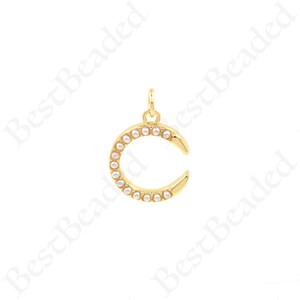 18K Gold Plated Diamond Moon Charm, Moon Necklace Pendant for DIY Jewelry Making, 15.5mm