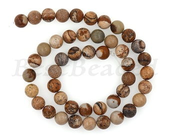Round Picture Jasper Beads,Natural Smooth Brown Gemstone Loose Beads,Original Bracelet Making Supplies 6mm 8mm 10mm 1Str