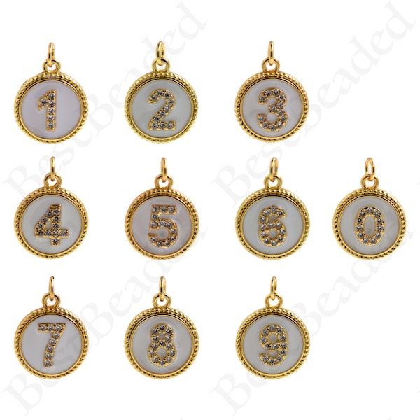 18K Gold Filled Round Enamel Number Pendant,CZ Micro Pave Number Charm Necklace,DIY Jewelry Making
