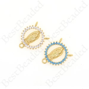 Sea Shell Virgin Mary Connectors,18k Gold Filled Lady Guadalupe Charms,DIY Jewelry Findings 16x13.5mm