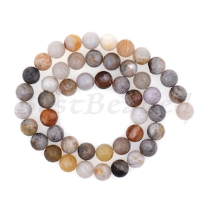 Round Smooth Agate Bead,Natural Bamboo Leaf Agate Gemstone Beads for DIY Handmade Accessory 6mm 8mm 10mm 1Str