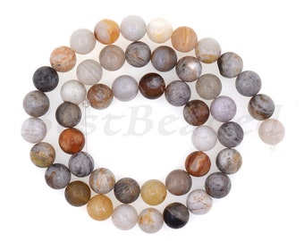 Round Smooth Agate Bead,Natural Bamboo Leaf Agate Gemstone Beads for DIY Handmade Accessory 6mm 8mm 10mm 1Str