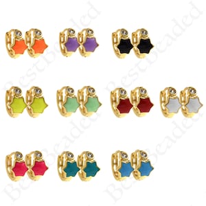 Colorful Neon Enamel Star Huggie Earrings,18k Gold Filled Hoope Earring,DIY Women&#39;s Jewelry Making Supplies 13x7mm