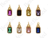 18k Gold Filled Rectangle Birthstone Charm,Mini Colorful CZ Pendant for Personalized Jewelry Making 9.5x5.5mm