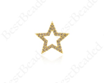 18K Gold Filled North Star Pendant,CZ Micro Pave Five Pointed Charm,Celestial Pendant,DIY Jewelry Accessories, 13x13mm