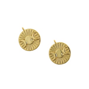 18k Gold Filled Sun and Moon Pendant, Brass Charm for Jewelry Crafting, 17mm