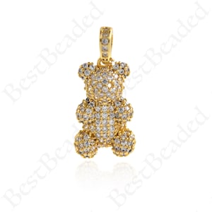 Colgante de oso CZ Micro Pavé de oro relleno de 18K, collar de joyería de oso para suministros de fabricación de joyas de bricolaje, 27x17mm, 17x10mm