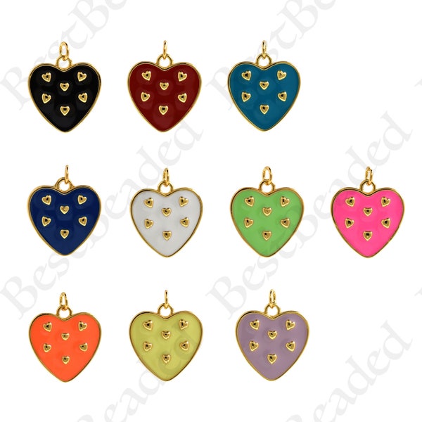 18k Gold Filled Enamel Heart Charm,Colorful Heart Pendant,Personalized Bracelet/Earring Jewelry Findings 20.5x19mm