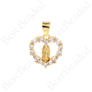 Virgin Mary Love Heart Connector,Dainty Love Heart Connector,Holiday Gift 15x14mm