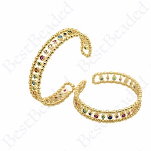 18k Gold Filled Cuff Bracelet,Colorful Zircon Bangle for Women Jewelry Making 66x13mm