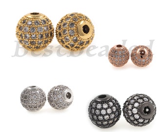 Shamballa Round Ball Beads,Pave White CZ Spacer Charm for Original Bracelet/Necklace Jewelry Findings 6mm/8mm/10mm