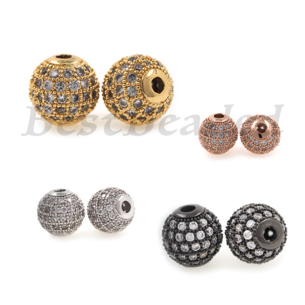 Shamballa Round Ball Beads,Pave White CZ Spacer Charm for Original Bracelet/Necklace Jewelry Findings 6mm/8mm/10mm