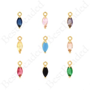 Brass Gold Plated Set Colorful Zircon Necklace Pendant, Geometric Jewelry for DIY Jewelry Design, 10.5x4mm