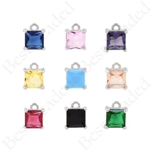 Minimalistisches Silber-Set mit quadratischem Zirkon-Kettenanhänger, geometrischer Schmuck, Hoher Schmuck, Alltagsschmuck, 8,5x7mm