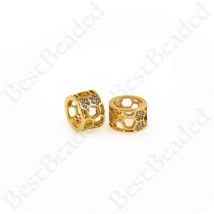 18K Gold Filled Honeycomb Spacer Beads, Large Hole Beads, Micropavé CZ Cylindrical Barrel Beads, DIY Jewelry Accessories