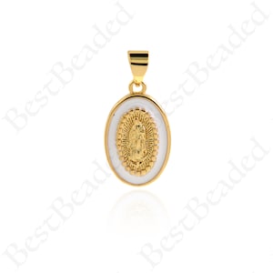 Brass Colorful Enamel Virgin Mary Charm, Religious Pendant for DIY Necklace Bracelet, 18x11mm
