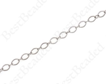 18K Silver Filled Cable Chain,Texture Chain Necklace,Stainless Steel Oval Chain,DIY Jewelry Supply 6.6x9mm