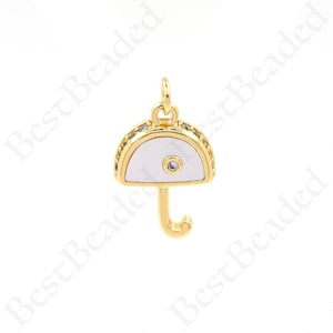 Enamel Umbrella Charm,CZ Pave 3D Umbrella Necklace Pendant,Original Jewelry Supplies 20x14mm