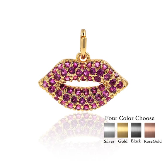 Lips Charm Bracelet/Necklace Pendant Micro Pave CZ for Women Jewelry Lover Gift 15x10mm 1Pcs