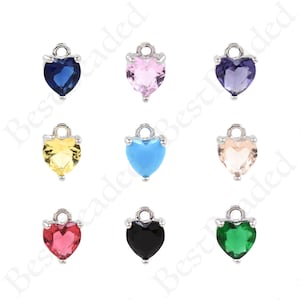 Silver Heart Zircon Necklace Pendant, Heart Charm, High Jewelry, Valentine&#39;s Day Gift, 6.5x8.5mm
