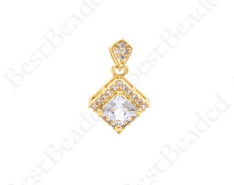 Pendentif Rectangle rempli d'or 18 carats, collier à breloques Rectangle Micro Pave CZ pour la fabrication de bijoux à bricoler soi-même 18x11mm