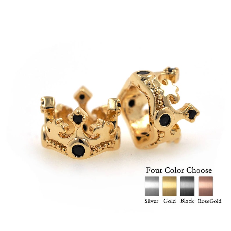 May include: Two gold-tone crown-shaped charms with black gemstones. Four Color Choose: Silver, Gold, Black, RoseGold.
