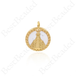 Enamel Virgin Mary Pendant,18k Gold Filled Lady Guadalupe Charm for Necklace Bracelet Jewelry Making 14mm
