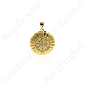 18k Gold Filled Peace Symbol Charm,CZ Micro Pave Peace Jewelry Accessory,DIY Bracelet Necklace Making Supplies 21.5mm