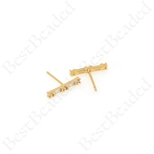 Boucles d’oreilles minimales, Tiny Thin Bar Stud, boucles d’oreilles Micropaved CZ, Cadeau pour elle, Boucles d’oreilles délicates 2x14mm