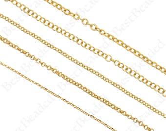 Eslabones de cadena de círculo chapados en oro, cadena redonda de latón, original hecho a mano haciendo suministros