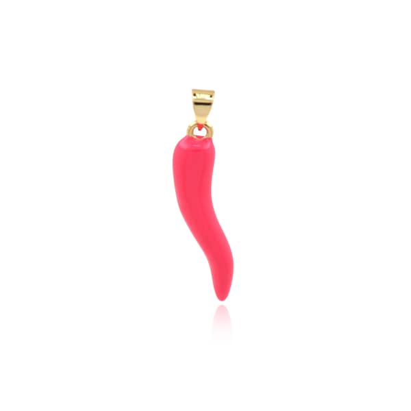 18k Gold Filled Italian Luck Horn Pendant,Dainty Cornicello Charm for Minimalist Jewelry Making Supplies 29x7.5mm