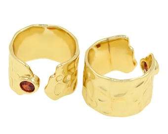 Organic 18K Plated Gold Rings for Women, Unique Ring Gold Hammered Ring, Minimalist Textured Ring,Gold Stacking Ring,22.5x15mm