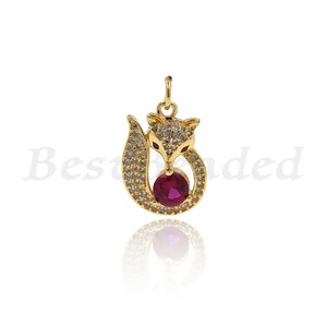 Ciondolo di Fox, Pave zirconi/CZ animale gioielli, Fox collana ciondolo, fai da te Handmade risultati 13x18mm