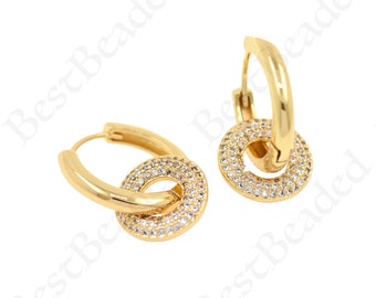18k Gold Filled Round Dangle Hoop Earrings,Simple Huggie Round Earrings,Dainty Jewelry Supplies 20x13mm