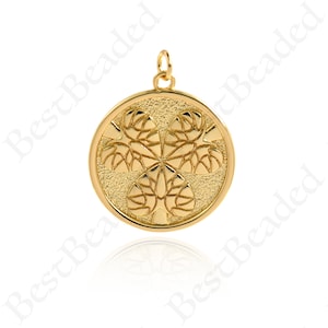 Médaillon de cœur en or rempli de 18K, charme de relief de pièce ronde, bijoux pendentifs de cœur 23mm 1 Pcs