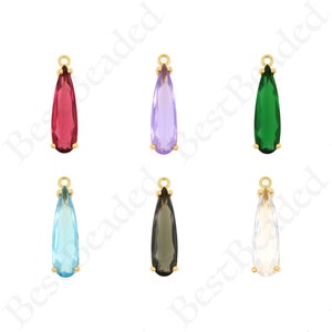 18k Gold Filled Teardrop Pendant,Crystal Drop Shape Charm for Minimalist Jewelry Making 22x6.5mm
