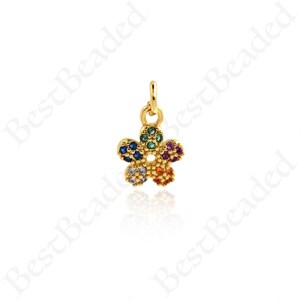 Colorful Zircon Flower Pendant, 18K Gold Plated Charm, Gift for Her, for DIY Jewelry Making, 10x8mm