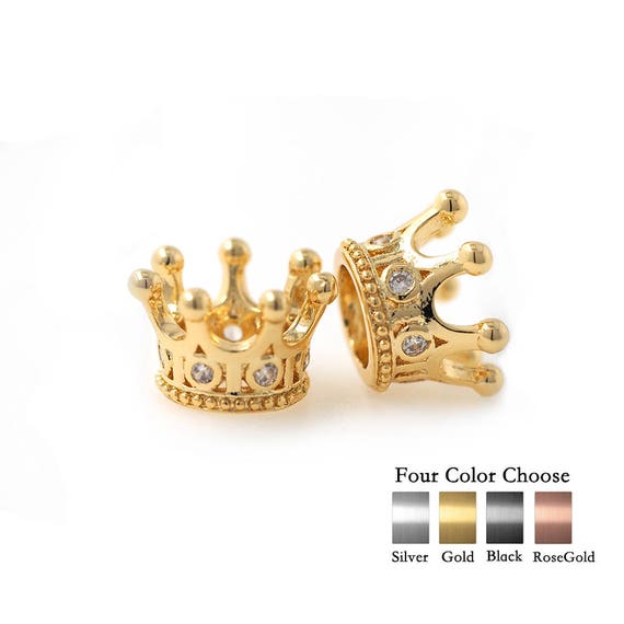 Crown Charm Beaded Brass Metal Pave CZ fit 8mm Bracelet Spacer Bead Original Jewelry Making