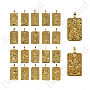 Collana con ciondolo a forma di carta dei tarocchi, ciondolo a forma di tarocchi in oro delicato, forniture per gioielli minimalisti fai da te 15 x 30 mm