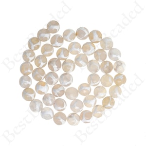 Natural Agate Beads | Dzi Beads |  White Glossy Striped Round Gemstone Beads