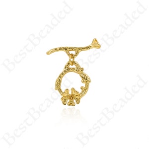 Gold Flower Toggle Clasp,Flower T Bar Buckle,DIY Bracelet/Necklace Jewelry Findings 22x23mm