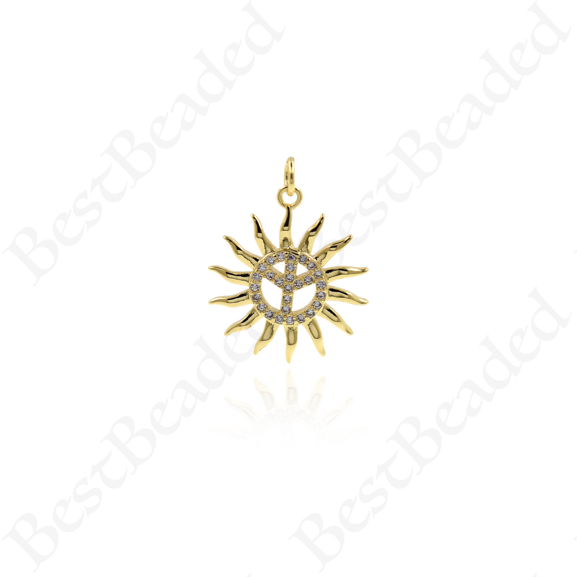 CZ Pave Sun Peace Pendant,Gold Plated Peace Symbol Charm for DIY Jewelry Findings 21x23mm 1Pcs