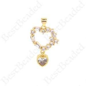 18k Gold Zirkonia Herz Anhänger,Einfacher Herz Halskette Anhänger,DIY Handmade Zubehör 28x18mm