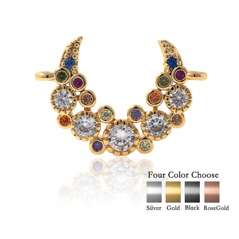 Crescent Moon Connector Pave CZ para mujeres pulsera encantos regalo 20x14mm 1pcs Gold