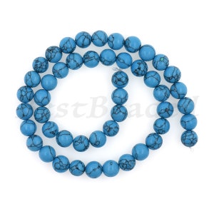 Blue Turquoise Loose Beads,Round Smooth Gemstone Bead,Blue Stone Bead for DIY Bracelet Making 6mm 8mm 10mm 1Str